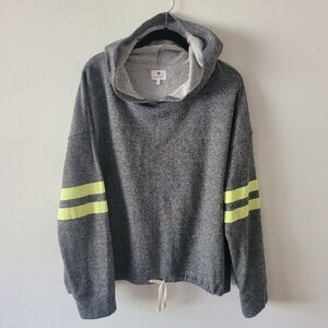 SUNDRY Varsity Stripes Hoodie Sweatshirt Size 3 Drawstring Gray Yellow Hooded